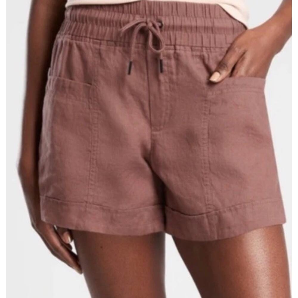 Athleta Cabo 100% Linen 4" Shorts Women 10 Rose Mauve Pull On Coastal Beach